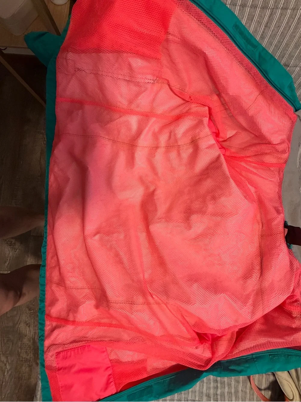 The North Face Turquoise Rain Shell with Pink Trim